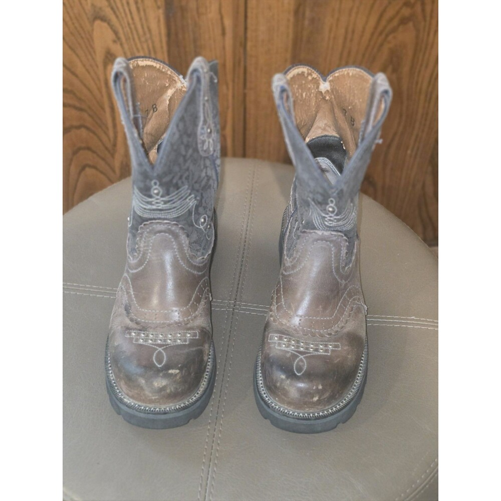 Ariat Women's Fatbaby Gembaby Lace Overlay Boots Size 7 Brown Leather Western